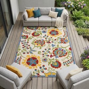 9' X 12' Green And Ivory Indoor Outdoor Area Rug