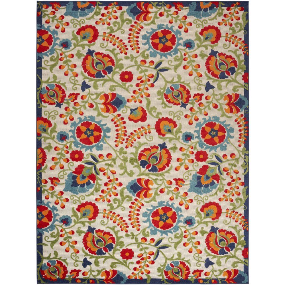 9' X 12' Blue And Beige Indoor Outdoor Area Rug