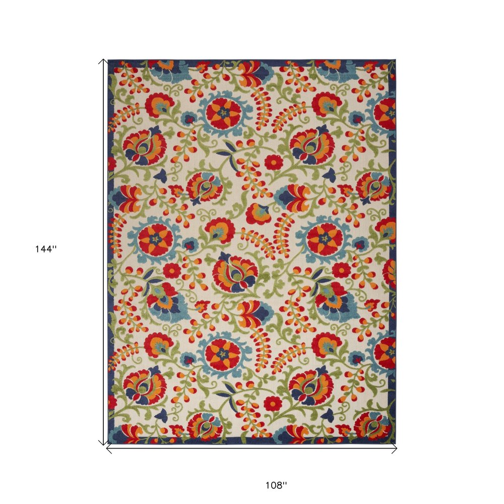 9' X 12' Blue And Beige Indoor Outdoor Area Rug