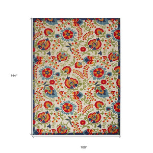 9' X 12' Blue And Beige Indoor Outdoor Area Rug