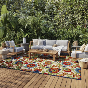 9' X 12' Blue And Beige Indoor Outdoor Area Rug