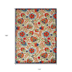 10' X 13' Blue And Beige Indoor Outdoor Area Rug