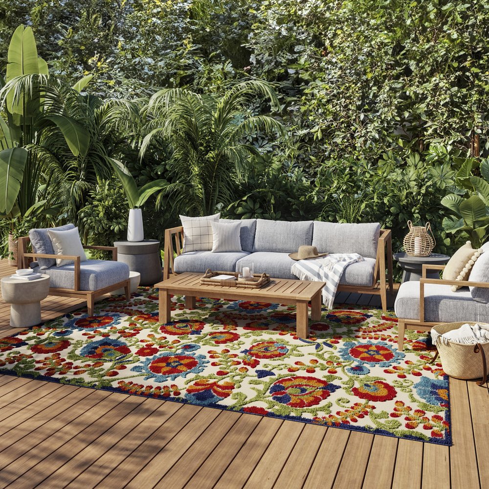 10' X 13' Blue And Beige Indoor Outdoor Area Rug