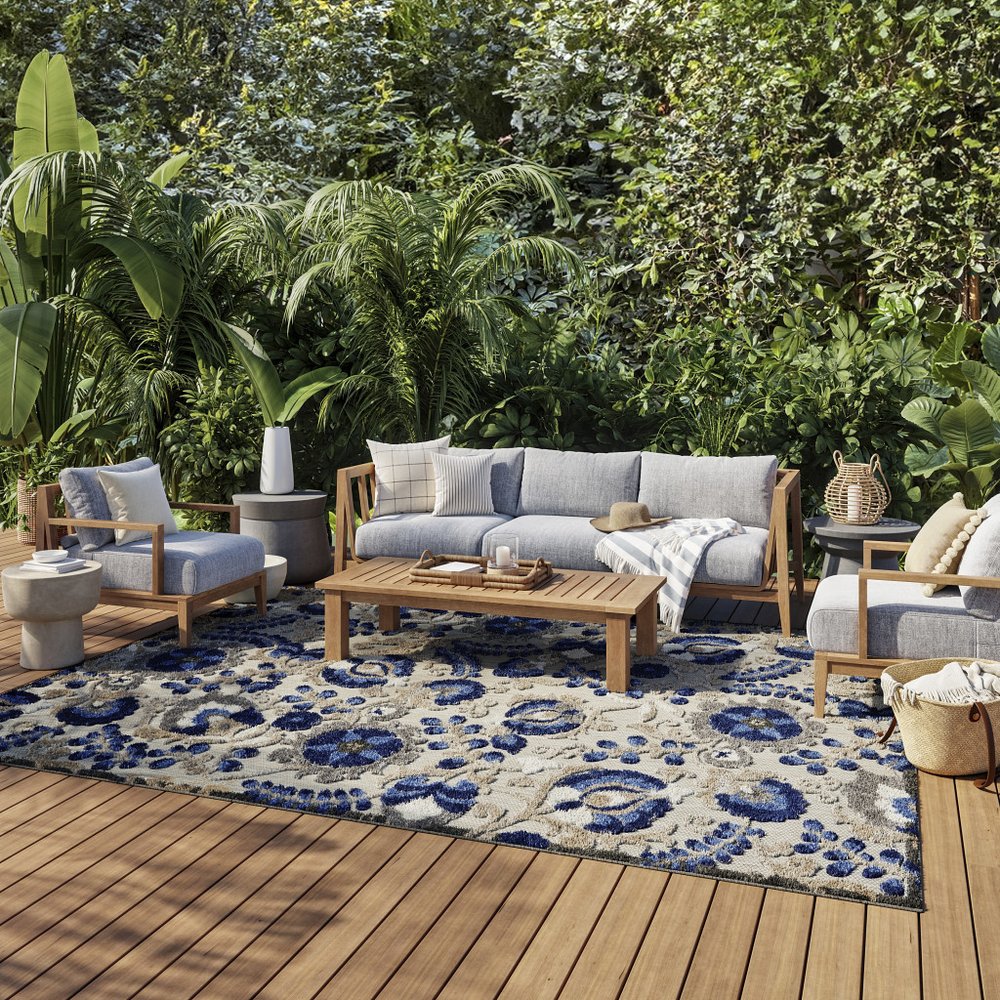 10' X 13' Blue And Gray Indoor Outdoor Area Rug