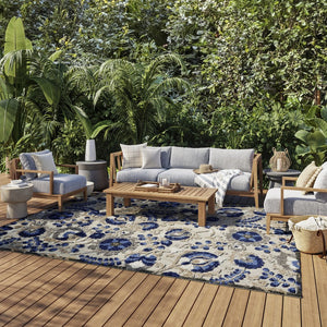 10' X 13' Blue And Gray Indoor Outdoor Area Rug