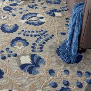 10' X 13' Blue And Gray Indoor Outdoor Area Rug