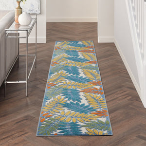 12' Teal Blue Indoor Outdoor Runner Rug