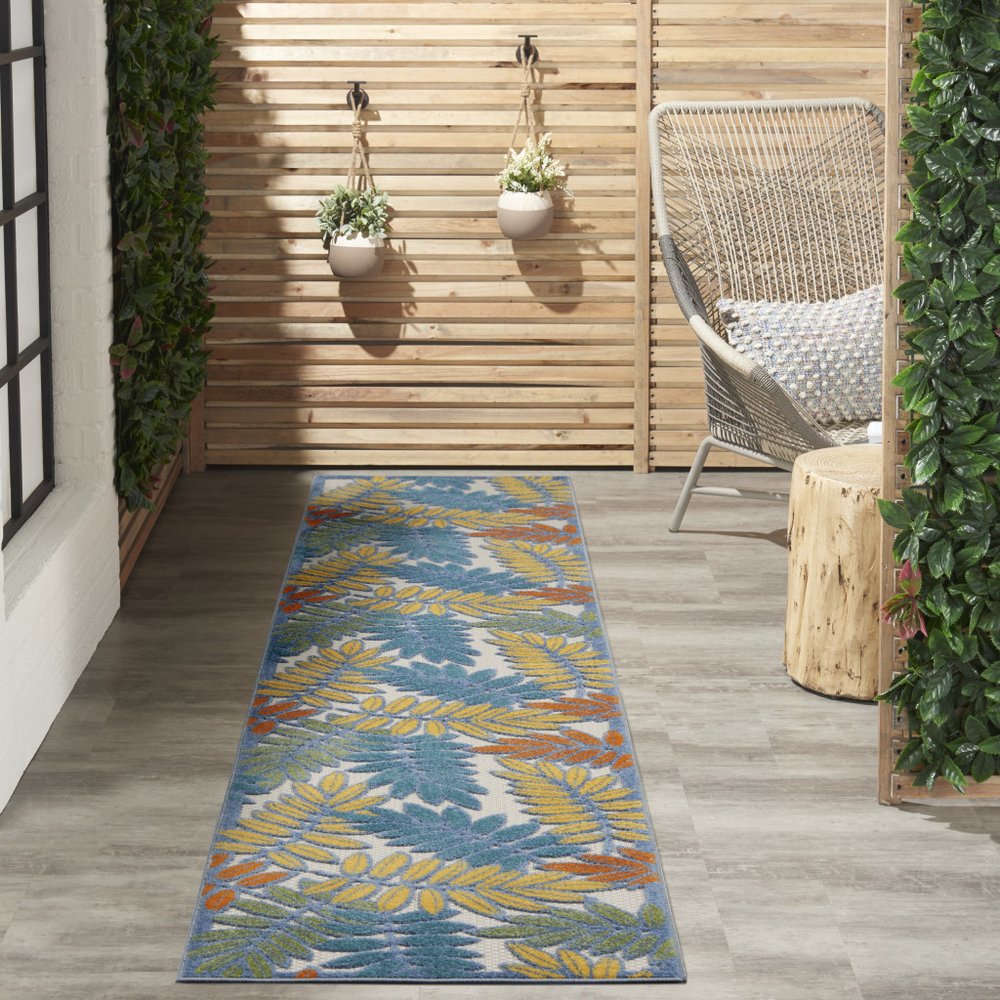 12' Teal Blue Indoor Outdoor Runner Rug