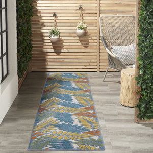 12' Teal Blue Indoor Outdoor Runner Rug