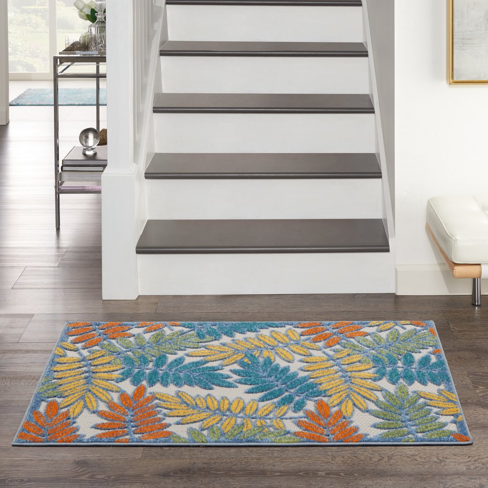 3' X 4' Ivory And Blue Indoor Outdoor Area Rug