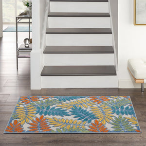 3' X 4' Ivory And Blue Indoor Outdoor Area Rug