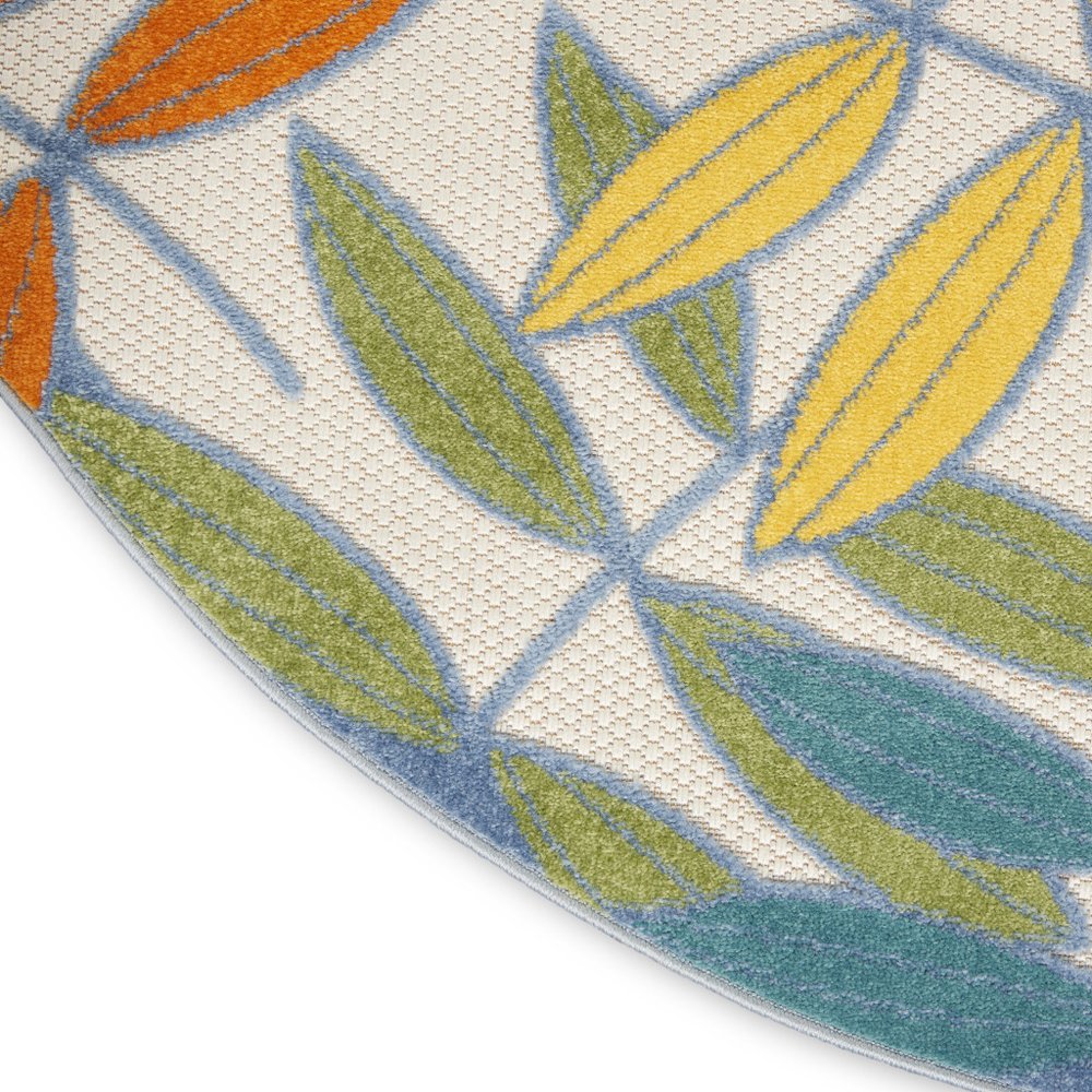4' Ivory And Blue Round Indoor Outdoor Area Rug
