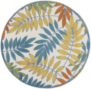 4' Ivory And Blue Round Indoor Outdoor Area Rug