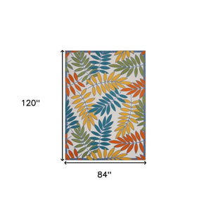 7' X 10' Ivory And Blue Indoor Outdoor Area Rug