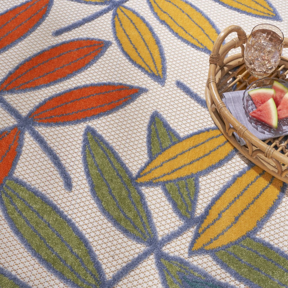 8' X 11' Ivory And Blue Indoor Outdoor Area Rug