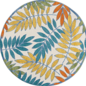 8' X 8' Ivory And Blue Round Indoor Outdoor Area Rug