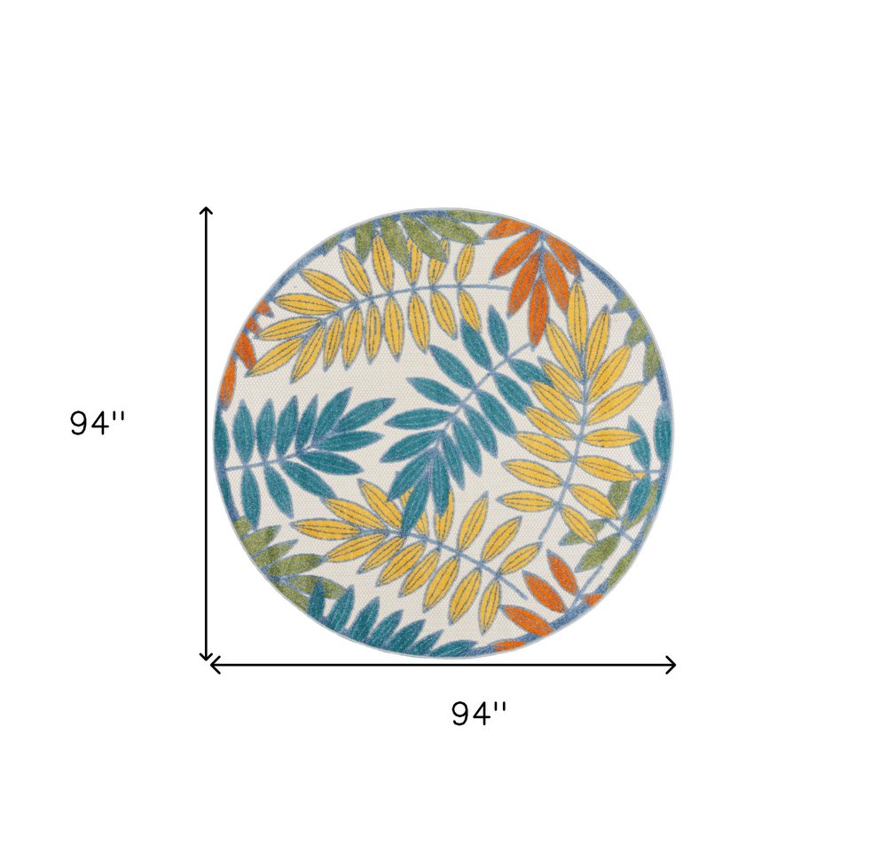 8' X 8' Ivory And Blue Round Indoor Outdoor Area Rug