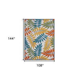 9' X 12' Ivory And Blue Indoor Outdoor Area Rug