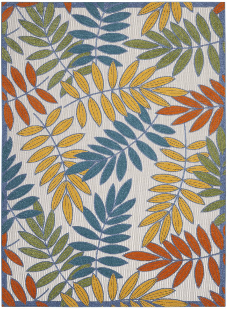 9' X 12' Ivory And Blue Indoor Outdoor Area Rug