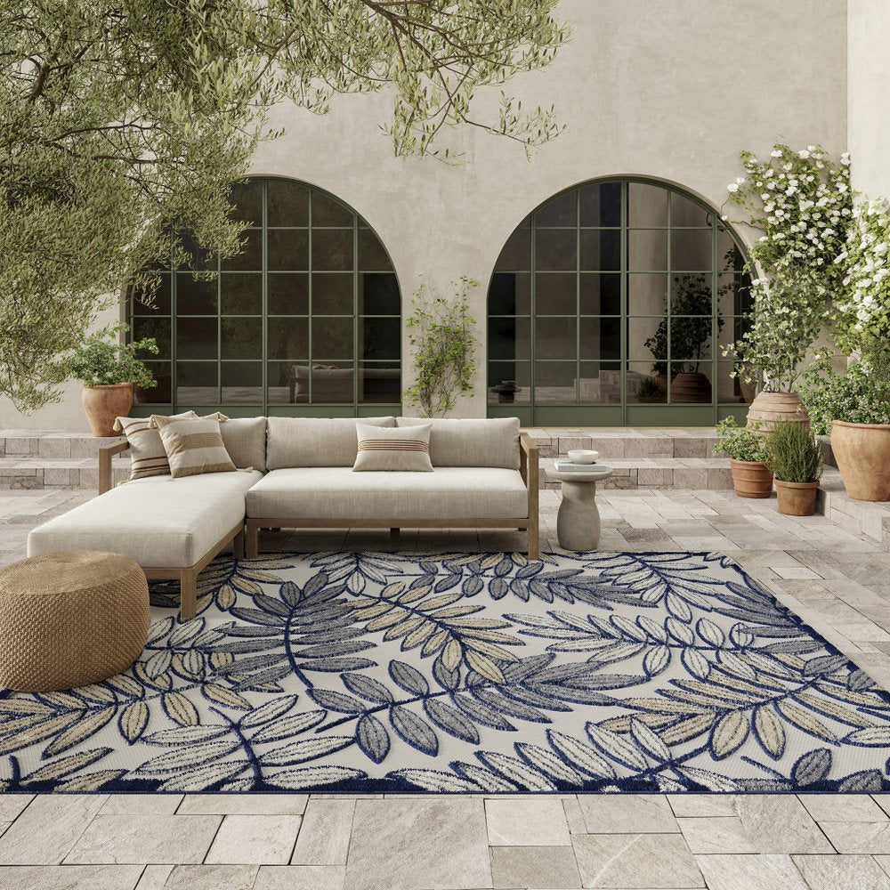 12' X 15' Ivory And Blue Indoor Outdoor Area Rug