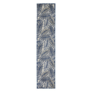 10' Ivory And Blue Indoor Outdoor Runner Rug