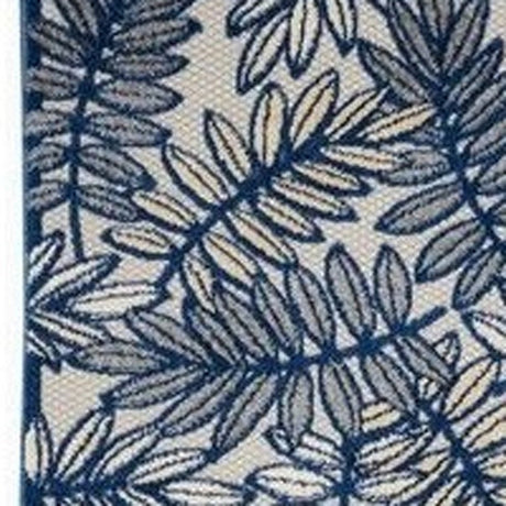 12' Ivory And Blue Indoor Outdoor Runner Rug