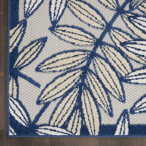 8' Ivory And Blue Indoor Outdoor Runner Rug