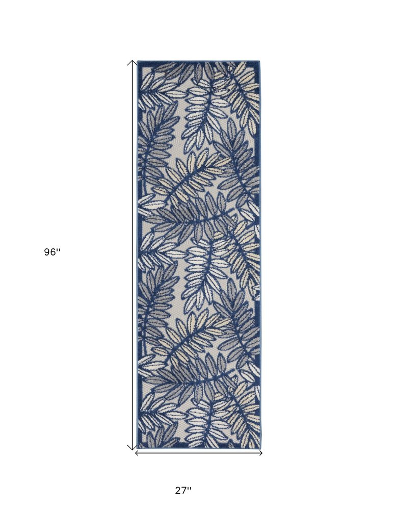 8' Ivory And Blue Indoor Outdoor Runner Rug