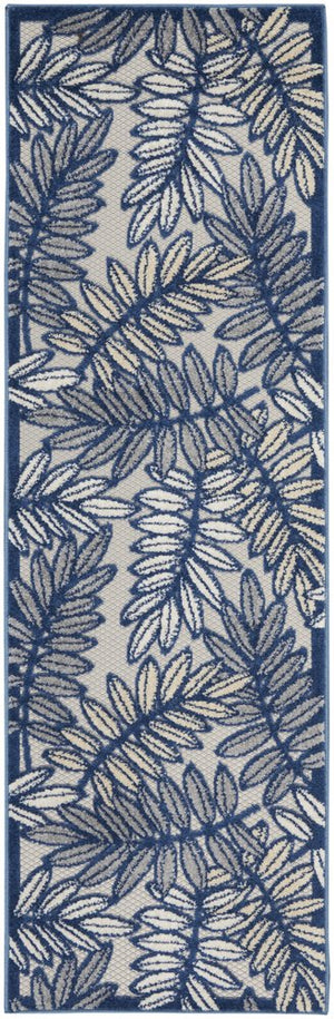 8' Ivory And Blue Indoor Outdoor Runner Rug