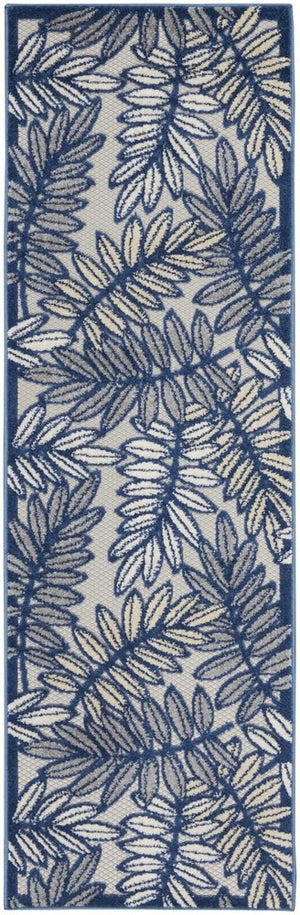 8' Ivory And Blue Indoor Outdoor Runner Rug