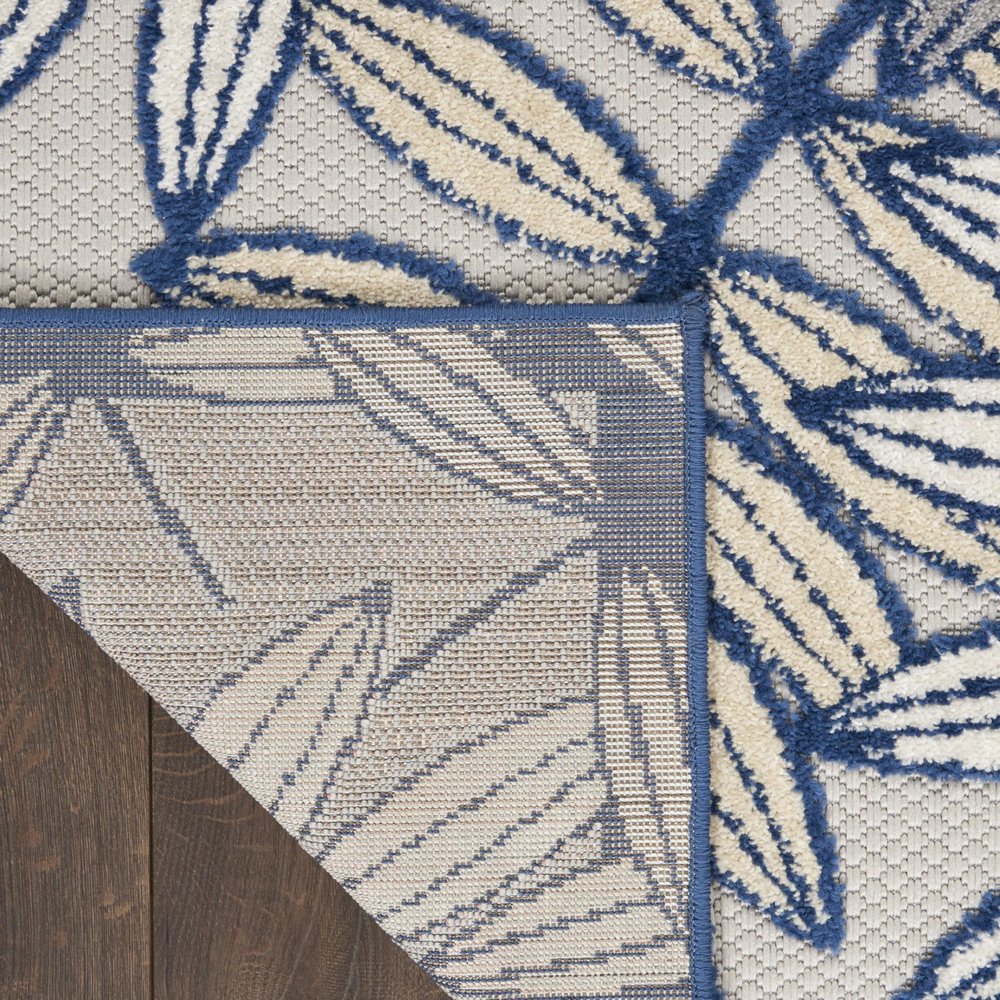 8' Ivory And Blue Indoor Outdoor Runner Rug