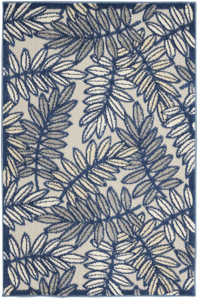 3' X 4' Ivory And Blue Indoor Outdoor Area Rug