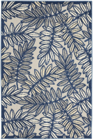 3' X 4' Ivory And Blue Indoor Outdoor Area Rug