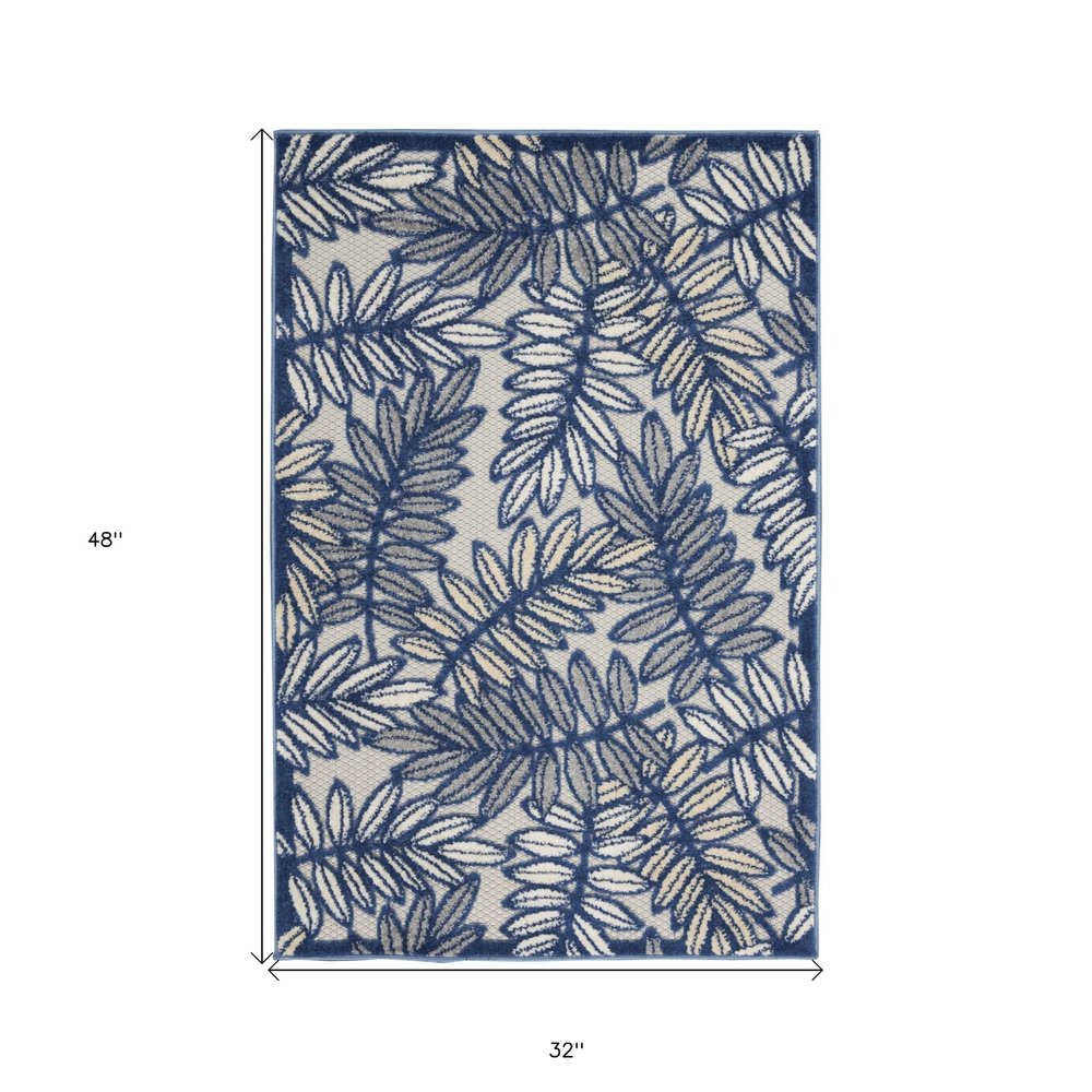 3' X 4' Ivory And Blue Indoor Outdoor Area Rug