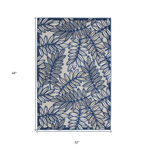 3' X 4' Ivory And Blue Indoor Outdoor Area Rug