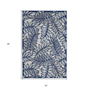 3' X 4' Ivory And Blue Indoor Outdoor Area Rug
