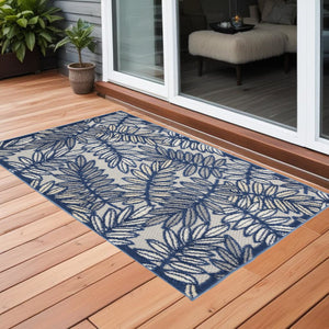 3' X 4' Ivory And Blue Indoor Outdoor Area Rug