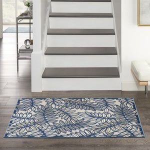 3' X 4' Ivory And Blue Indoor Outdoor Area Rug