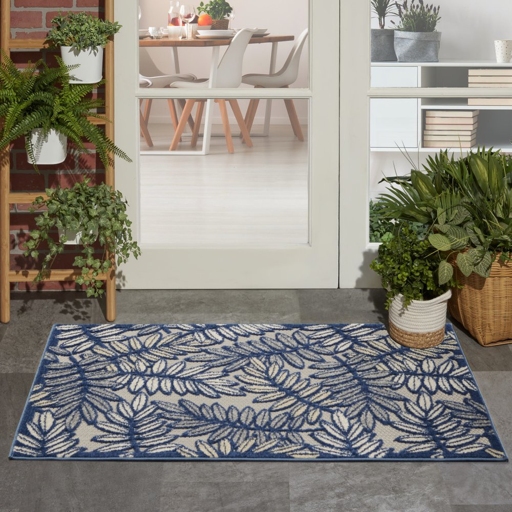 3' X 4' Ivory And Blue Indoor Outdoor Area Rug