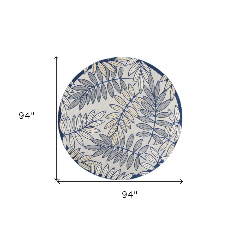 8' X 8' Ivory And Blue Round Indoor Outdoor Area Rug
