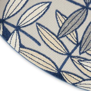 8' X 8' Ivory And Blue Round Indoor Outdoor Area Rug
