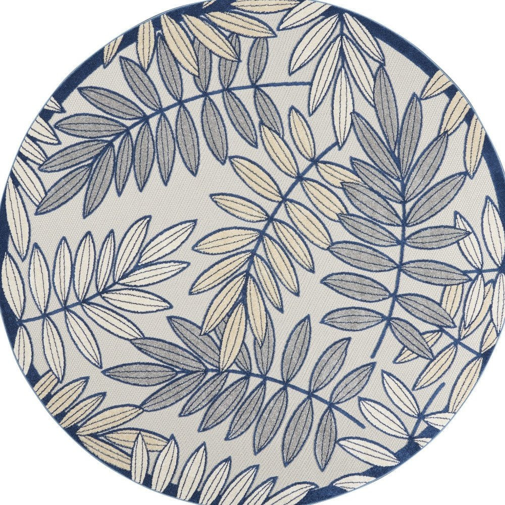8' X 8' Ivory And Blue Round Indoor Outdoor Area Rug