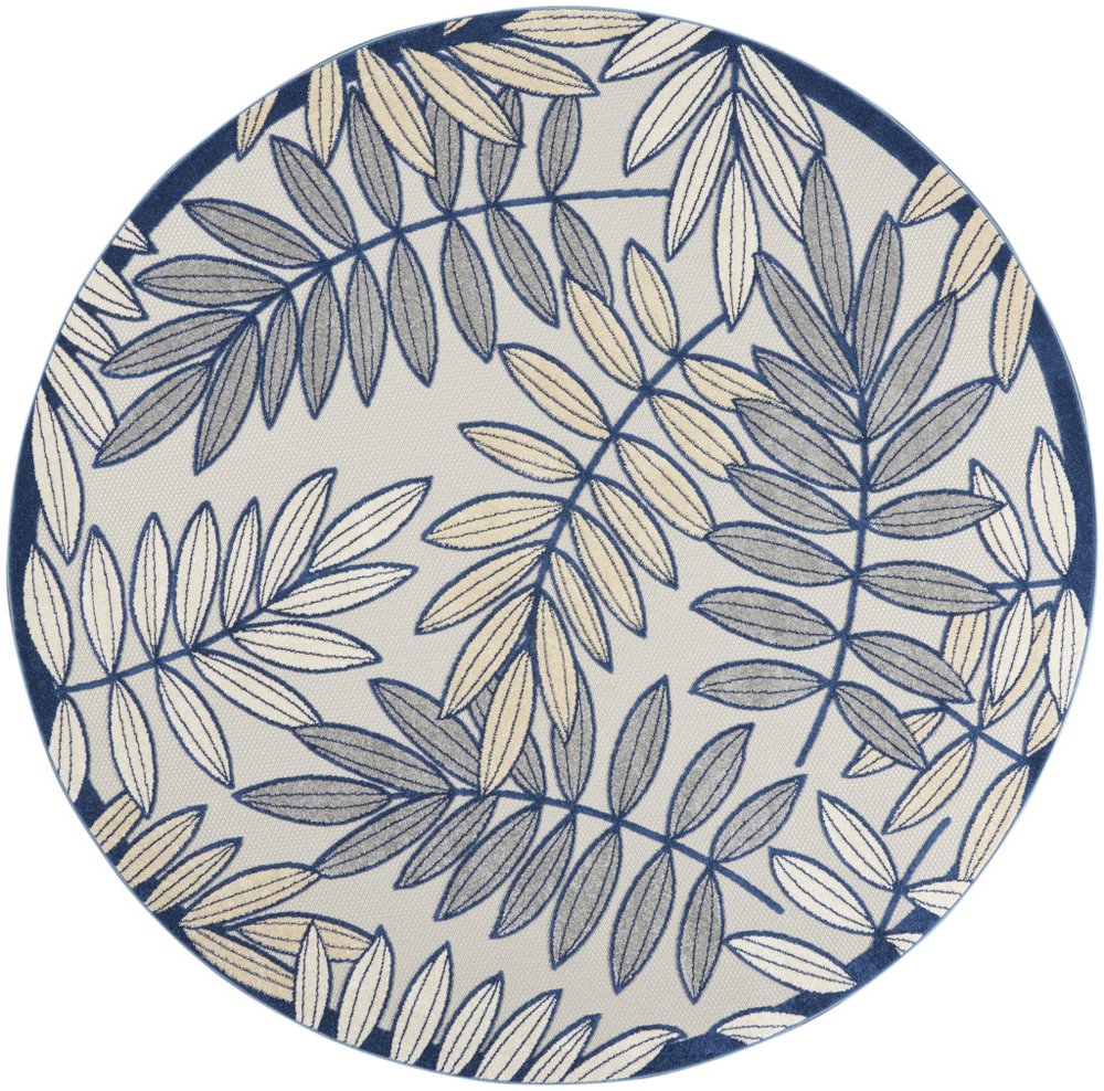 8' X 8' Ivory And Blue Round Indoor Outdoor Area Rug
