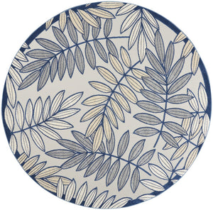 8' X 8' Ivory And Blue Round Indoor Outdoor Area Rug