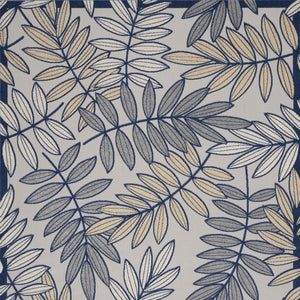9' X 12' Ivory And Blue Indoor Outdoor Area Rug