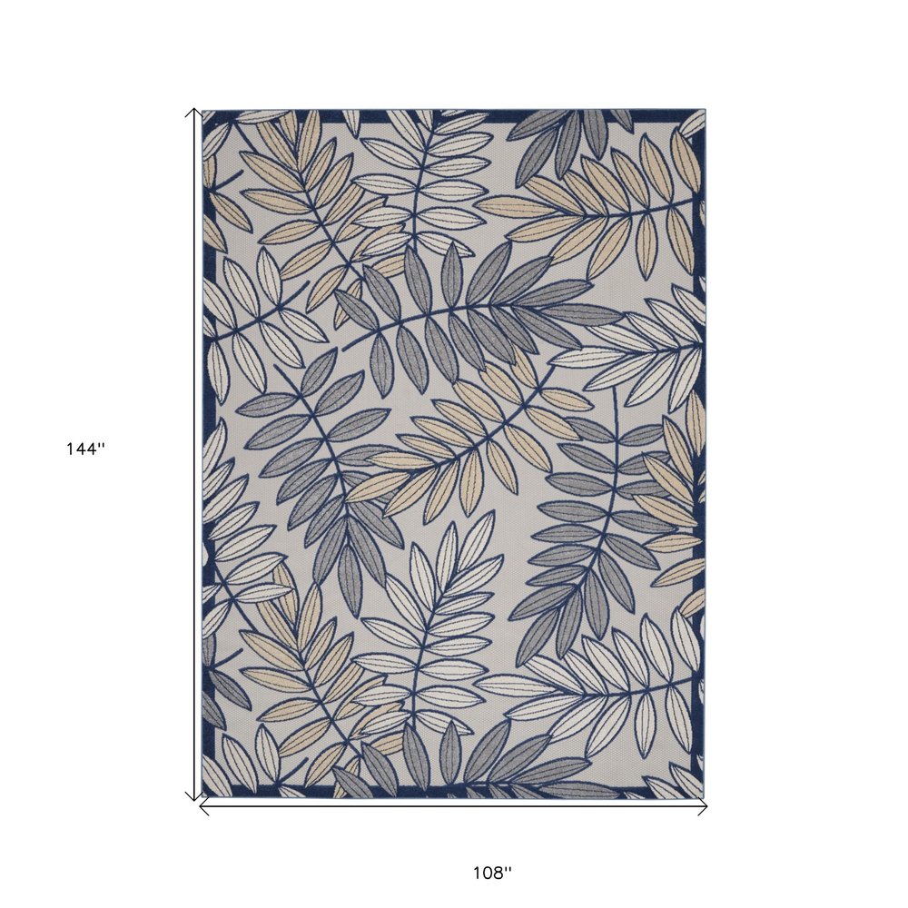 9' X 12' Ivory And Blue Indoor Outdoor Area Rug
