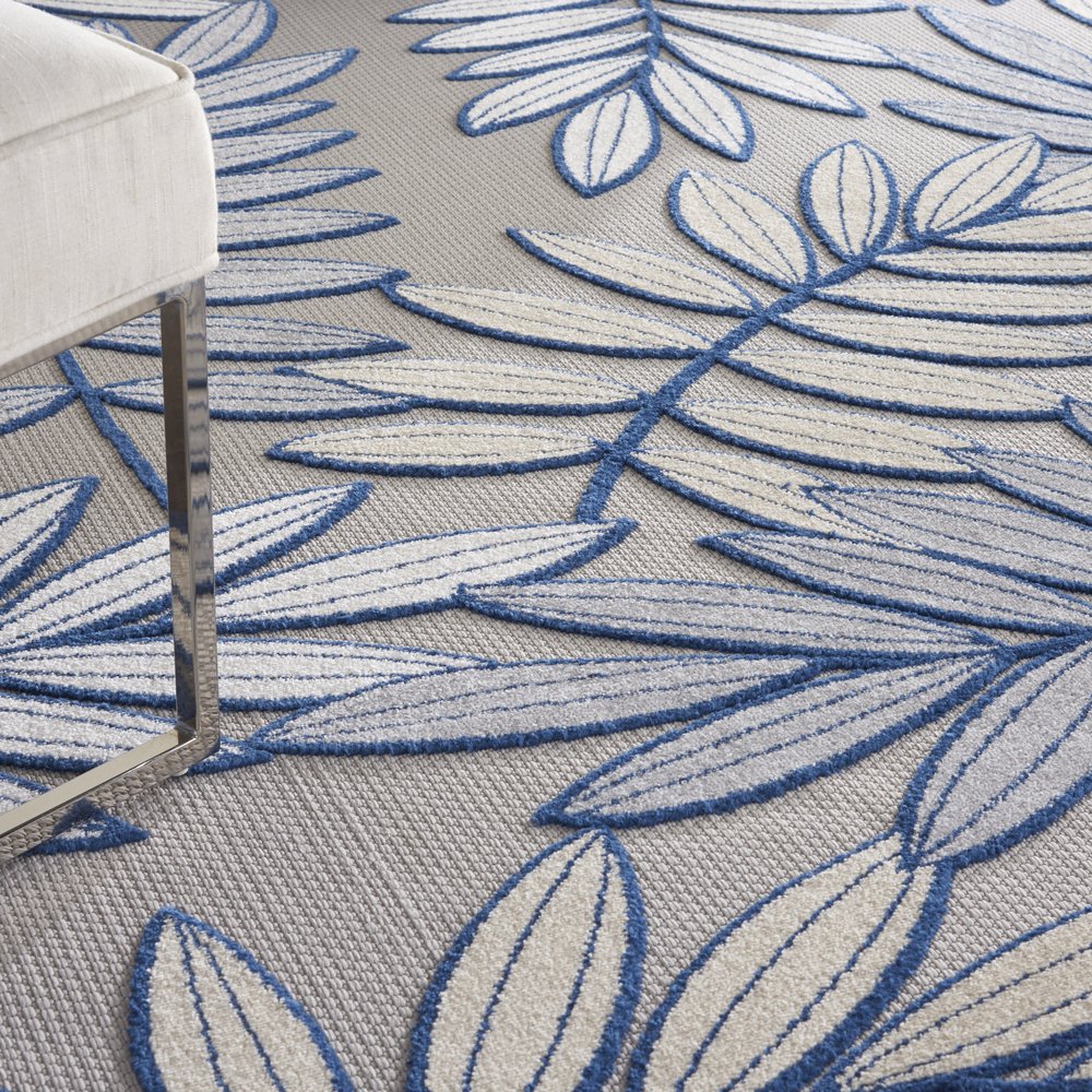 9' X 12' Ivory And Blue Indoor Outdoor Area Rug