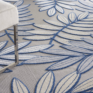 9' X 12' Ivory And Blue Indoor Outdoor Area Rug