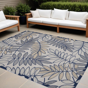 10' X 13' Ivory And Blue Indoor Outdoor Area Rug