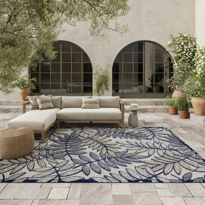 10' X 13' Ivory And Blue Indoor Outdoor Area Rug